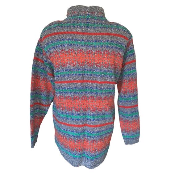 Liz Wear Vintage Sweater Mock Neck Drawstring Striped Grey Multicolored small - Picture 4 of 5